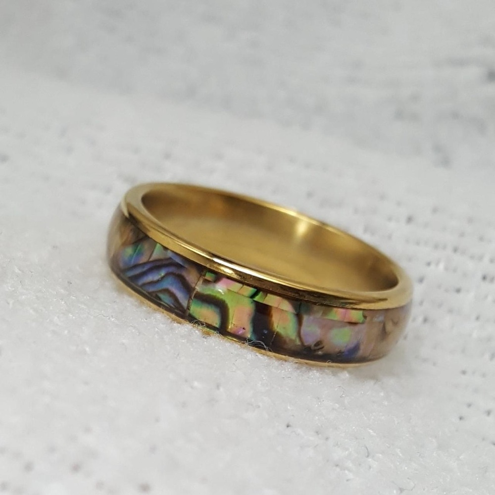 Gold Ring With Abalone Shell Inlay - image 4